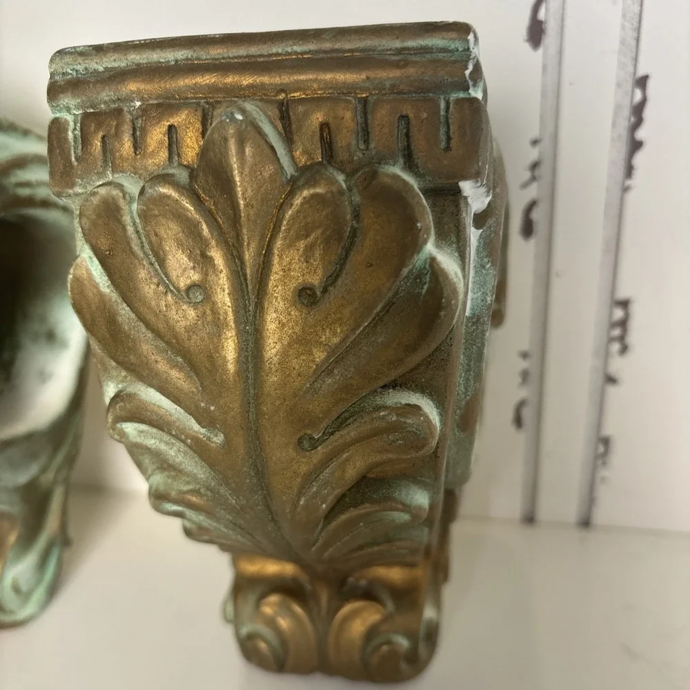 VTG Drapery Sconce Curtain Rod Holders Corbels Gold Hollywood Regency Set of 2‎